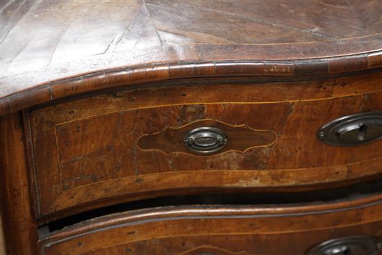 An 18th century Maltese walnut serpentine commode, W.3ft 6in.